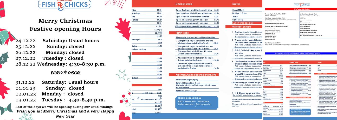Waterloo Fish and Chicks Menu