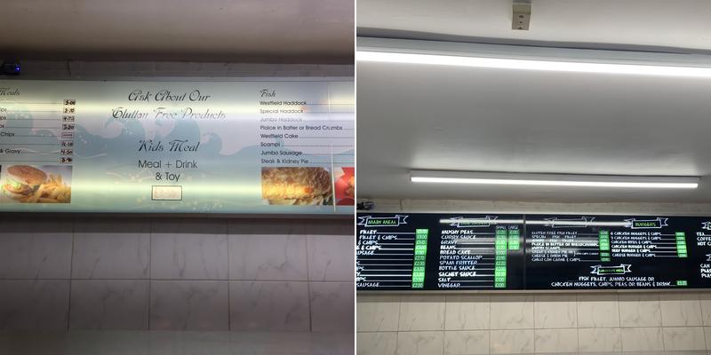 Westfield Fisheries Menu