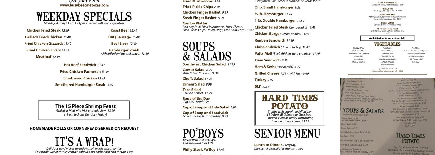 Busy Bee Cafe Menu