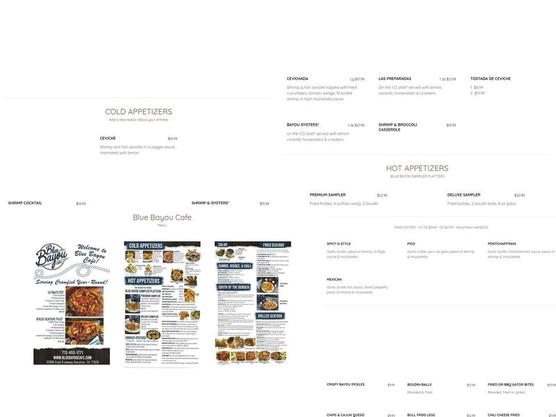 Blue Bayou Cafe Menu