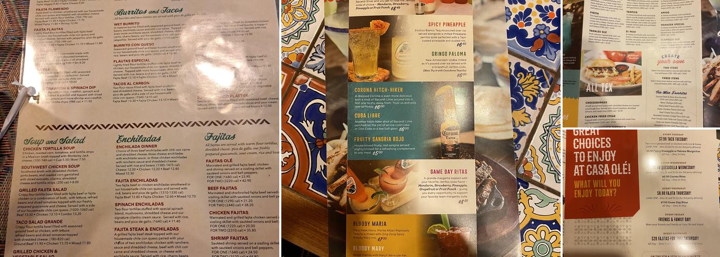 Casa Olé Pasadena Menu