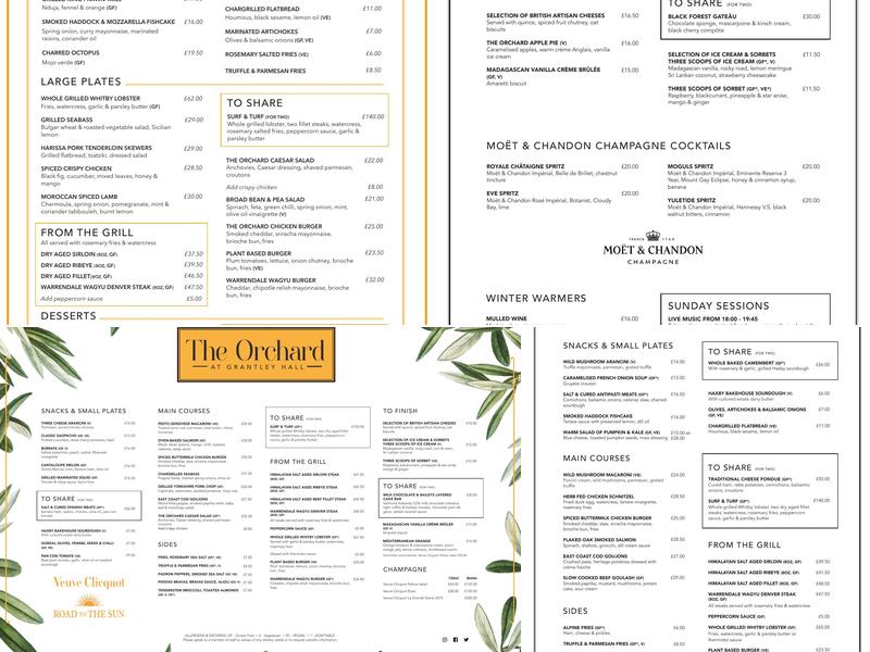 The Orchard at Grantley Hall Menu