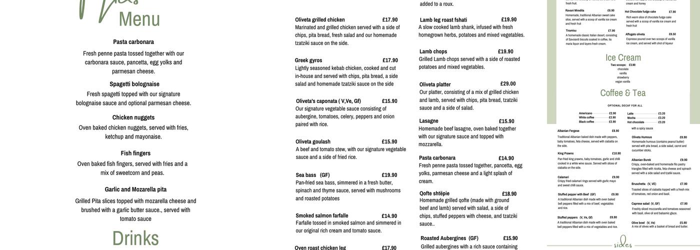 Oliveta Harrogate Menu