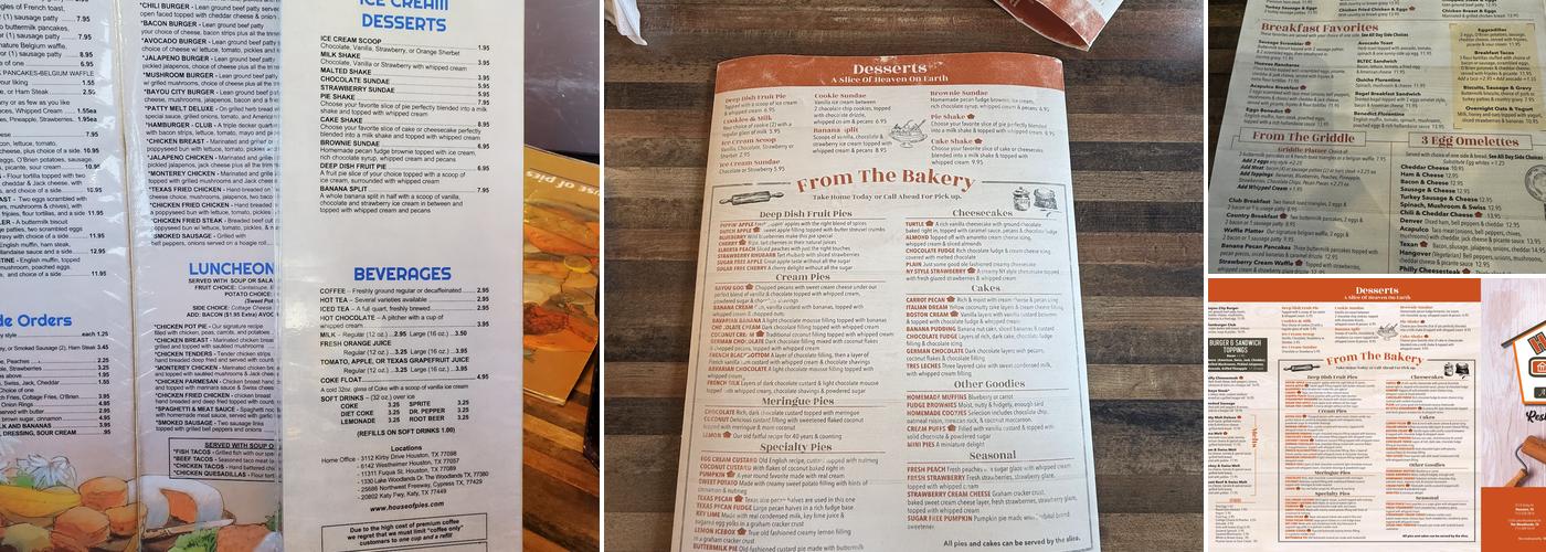 House of Pies Restaurant & Bakery - Houston Menu
