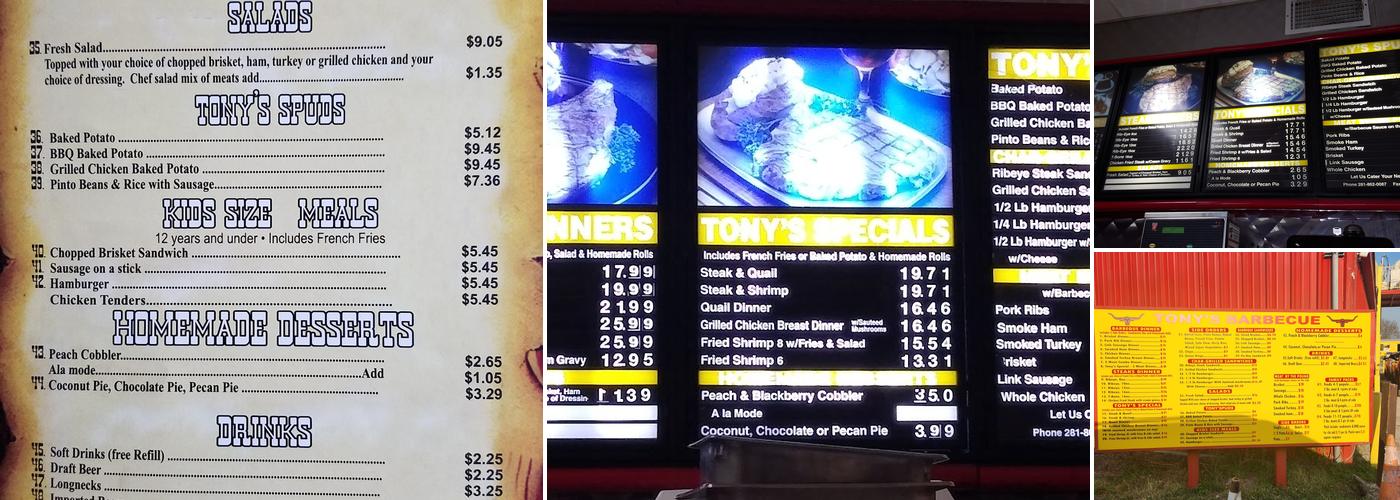 Tony's BBQ & Steakhouse Menu