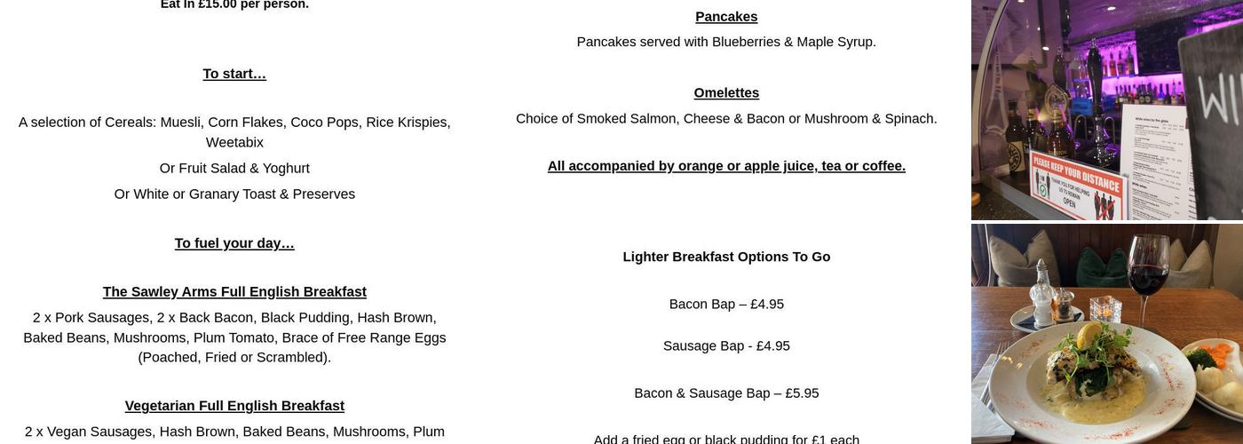 The Sawley Arms Menu