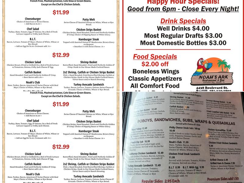 Noah's Ark Restaurant & Palapa Bar Menu