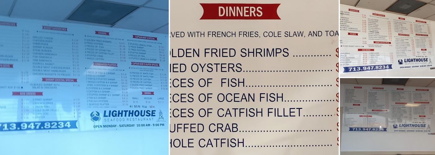 Lighthouse Seafood Menu