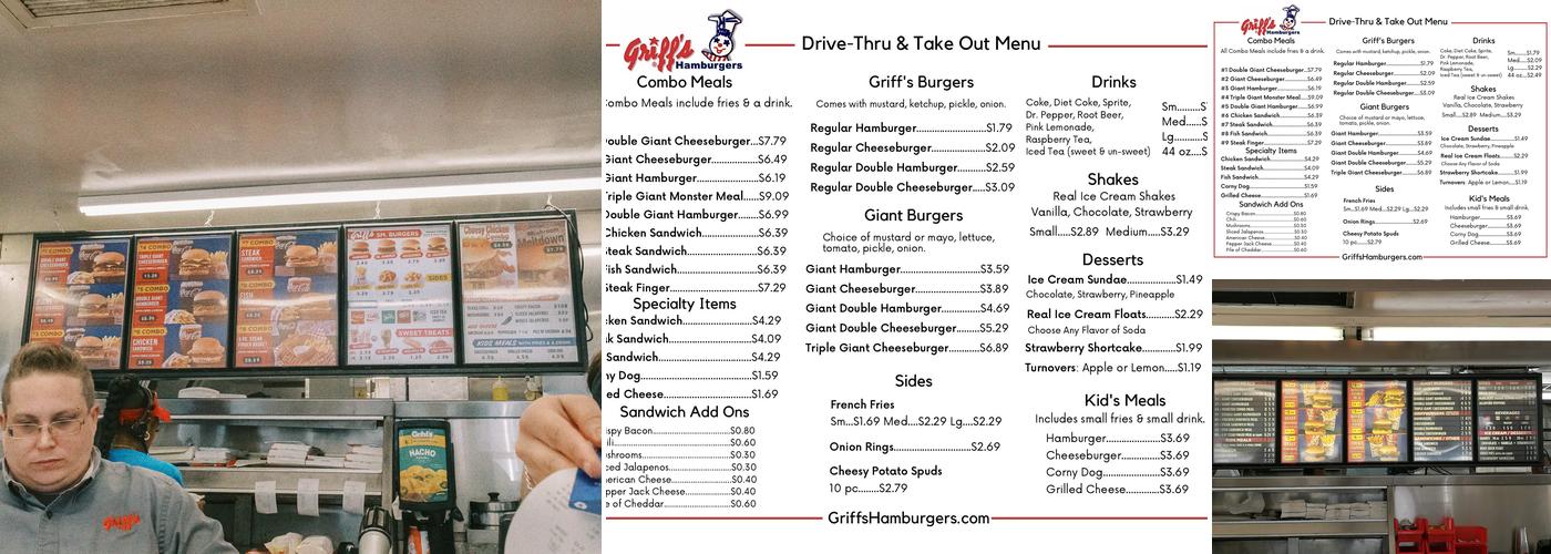 Griff's Hamburgers Menu
