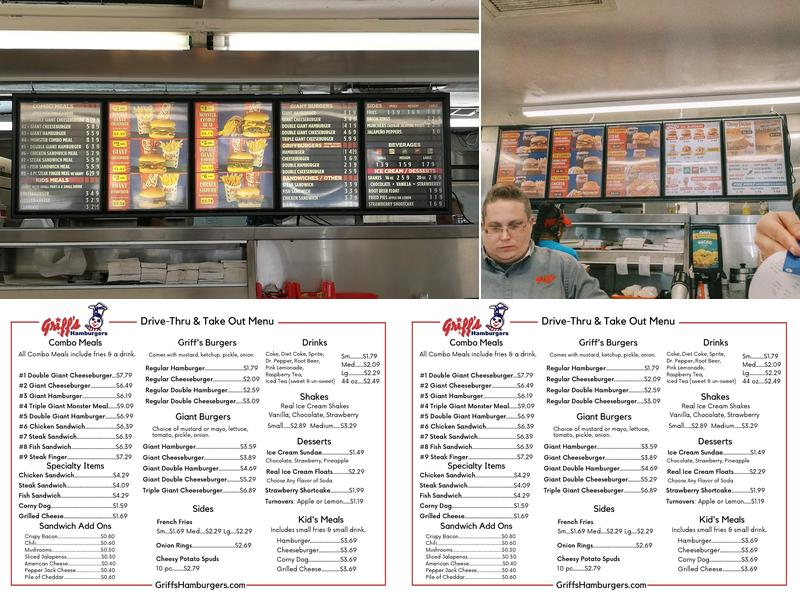 Griff's Hamburgers Menu