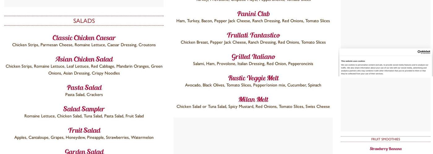 Frullati Menu