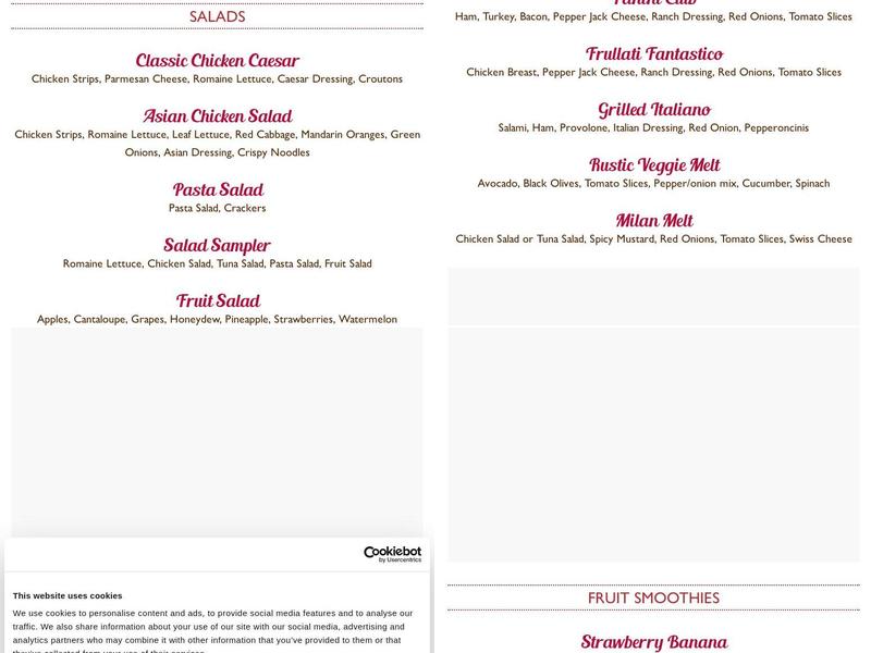 Frullati Menu