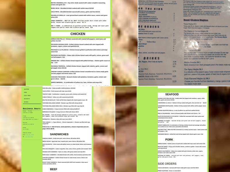 Havana Cafe-Mojito Bar Menu