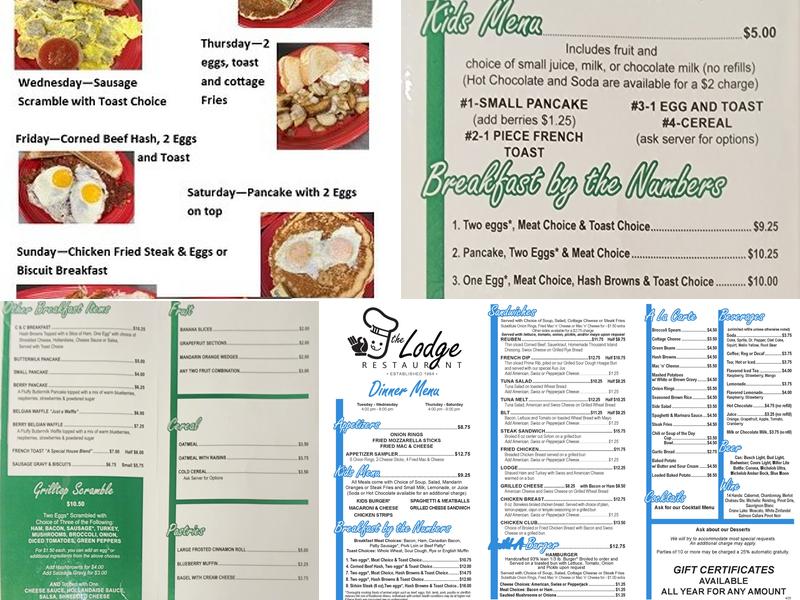 The Lodge Restaurant Menu