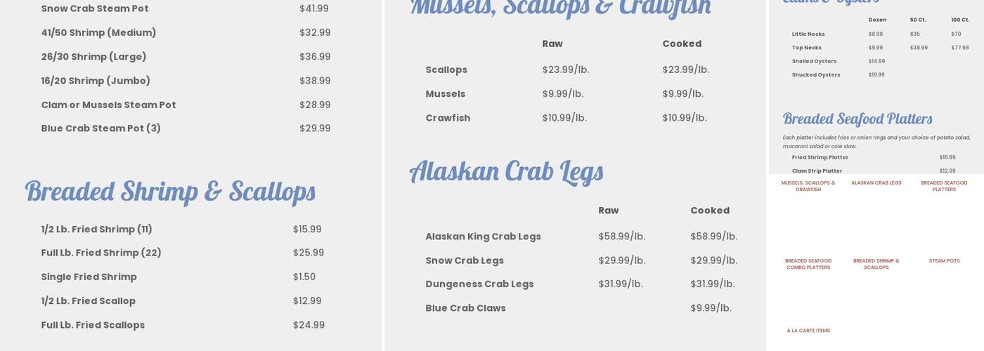 Capt Zeak's Crab House and Seafood Menu