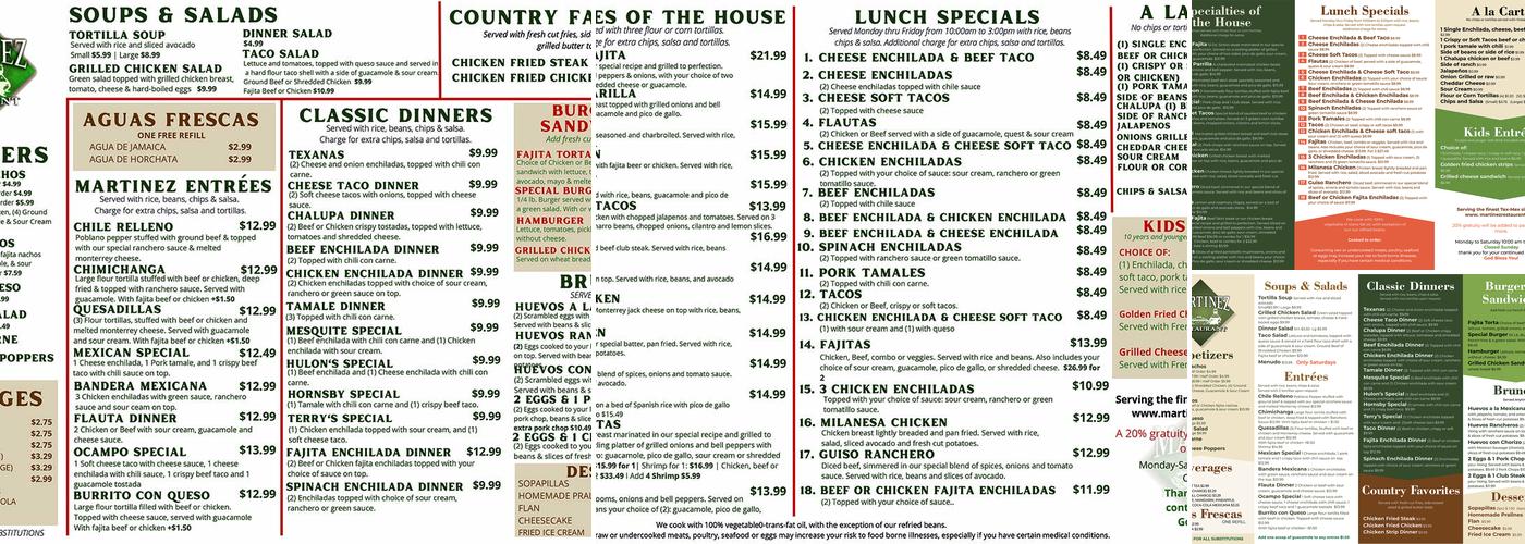 Martinez Restaurant Menu