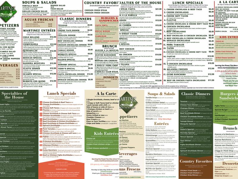 Martinez Restaurant Menu