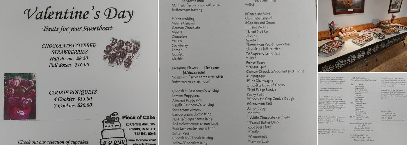 Piece of Cake Menu