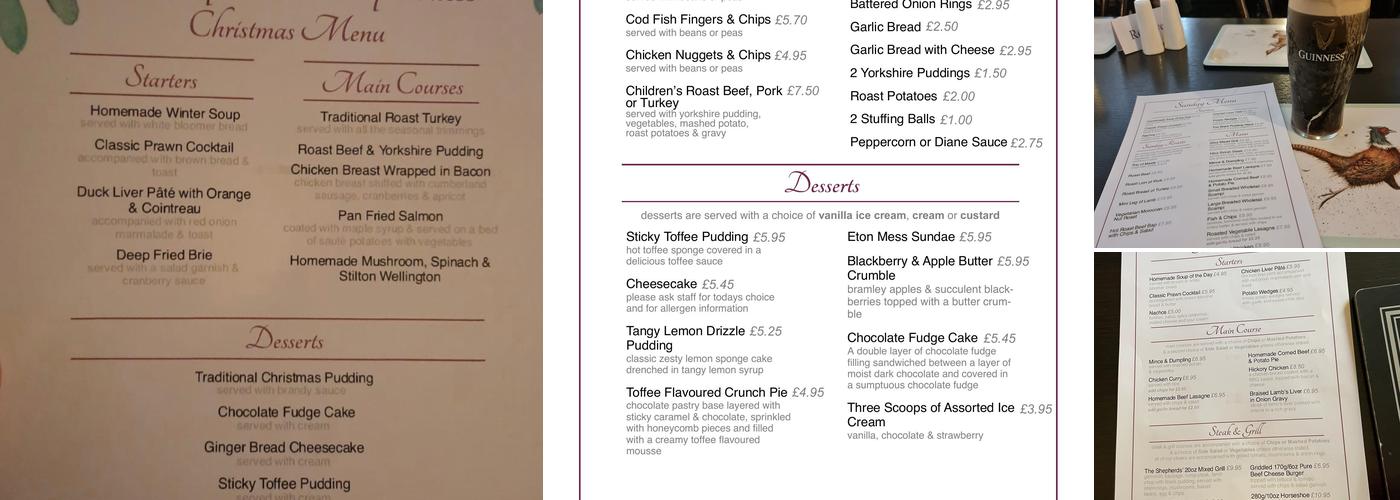 The Shepherd & Shepherdess Inn Menu