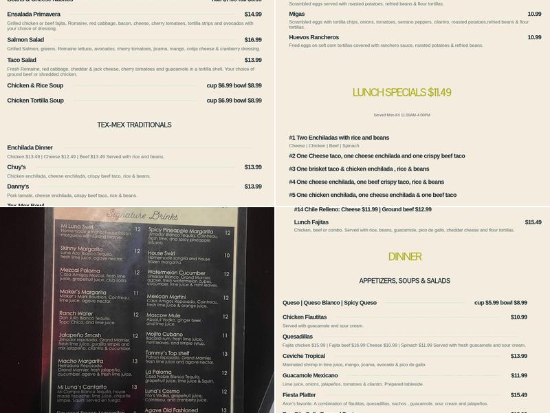 Mi Luna Great Tex-Mex Prosper Menu