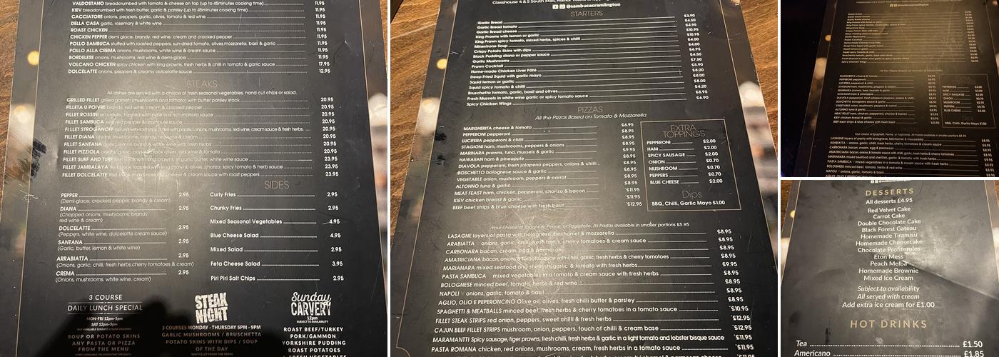 Sambuca Menu