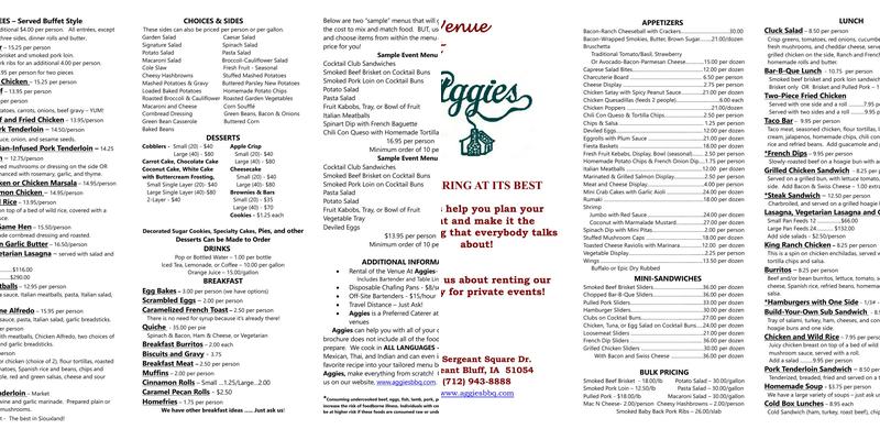 Aggies Catering Specialists Menu