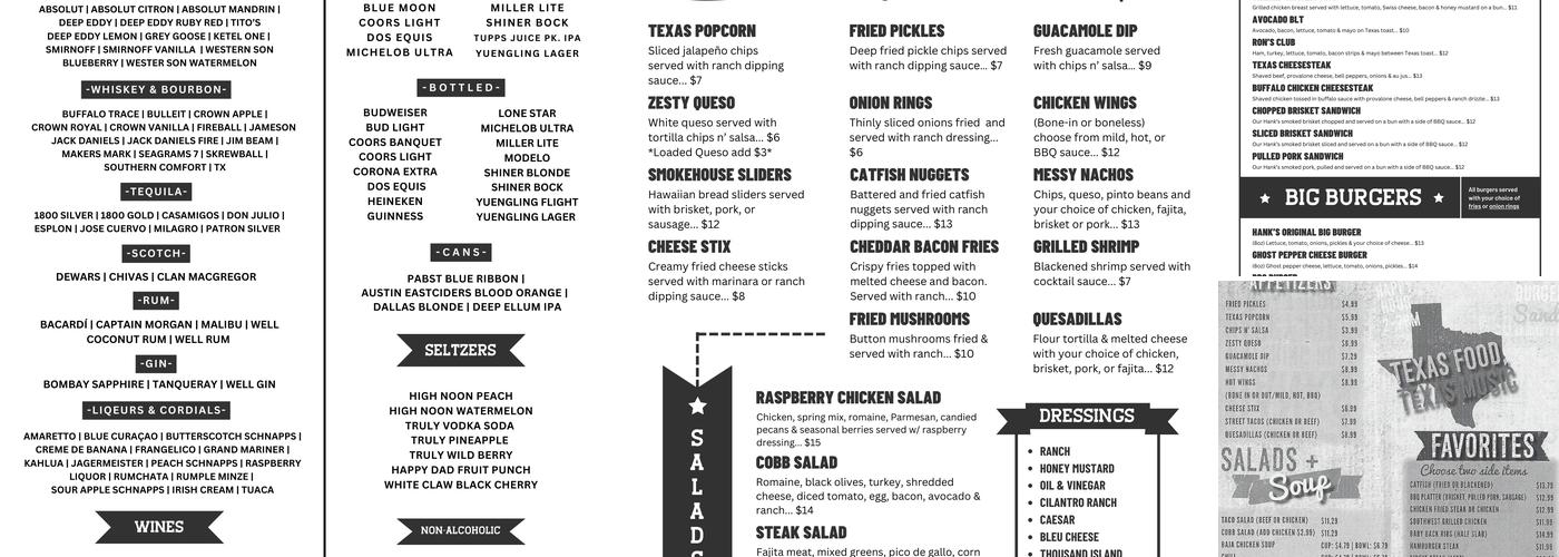 Hank's Texas Grill Menu