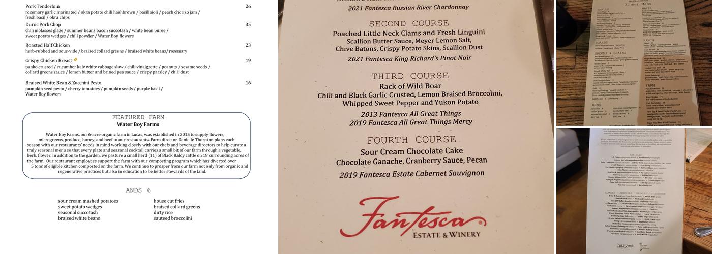 Harvest at the Masonic Menu