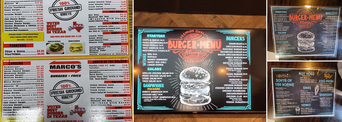 Marco's Burgers & More Menu