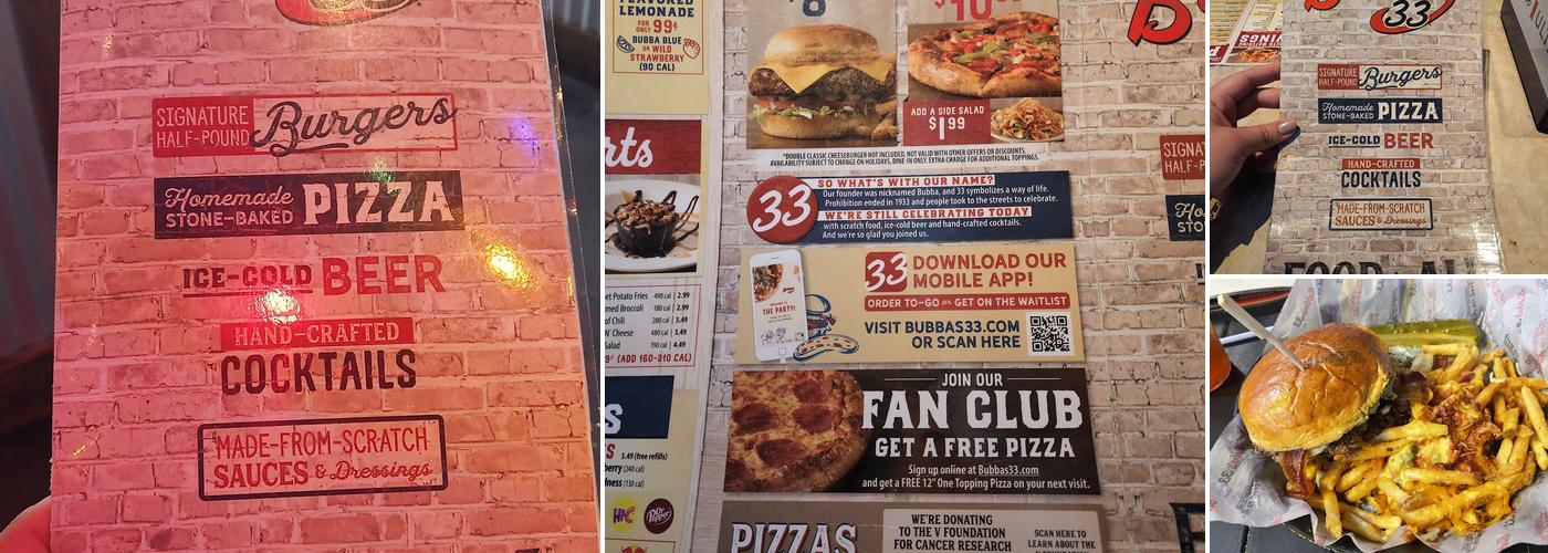 Bubba's 33 Menu