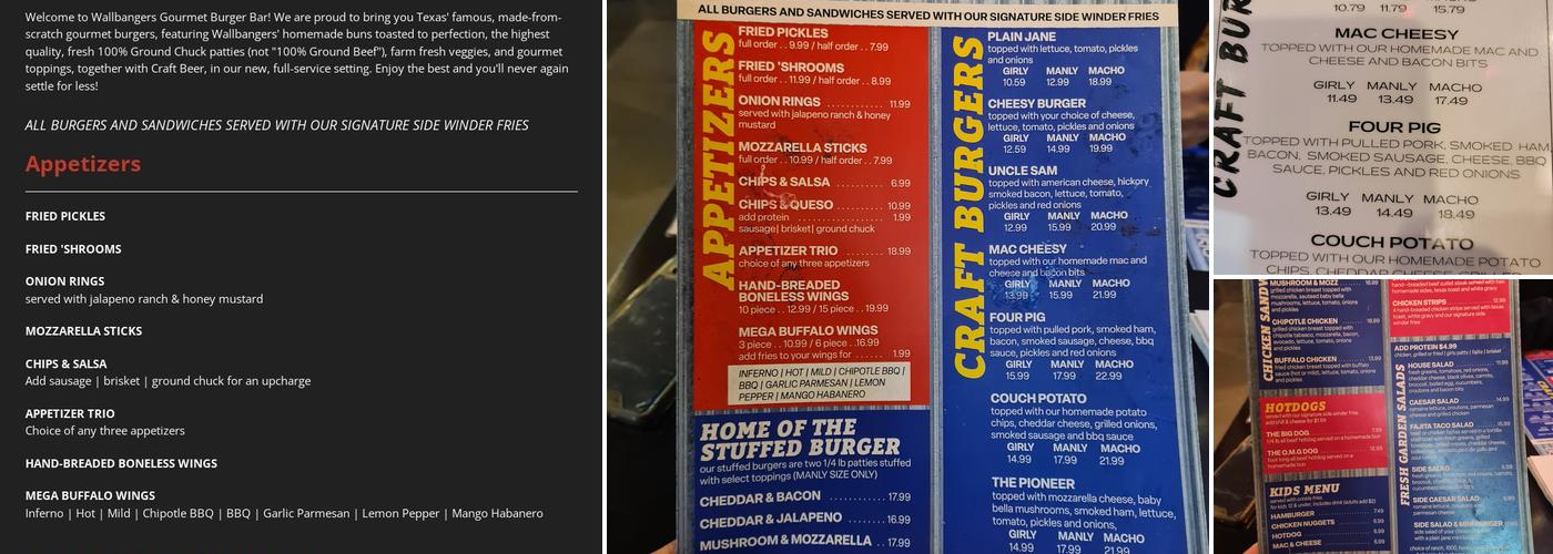 Wallbangers Burger Bar Menu