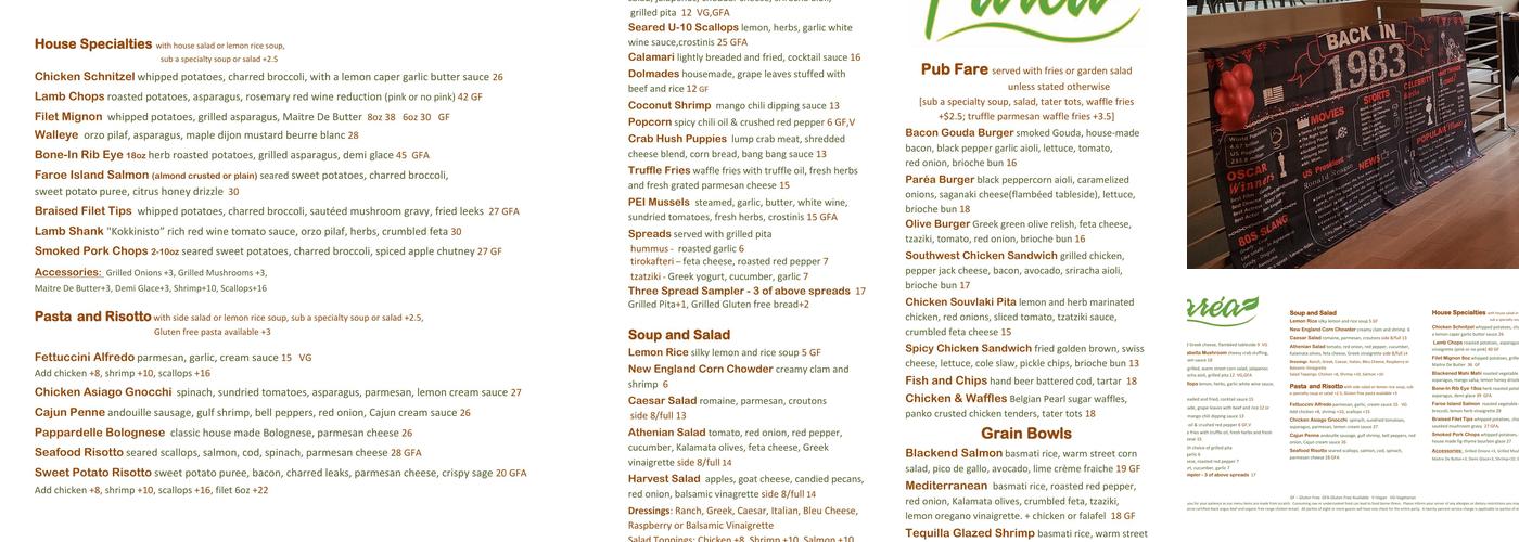 Parea Restaurant & Lounge Menu