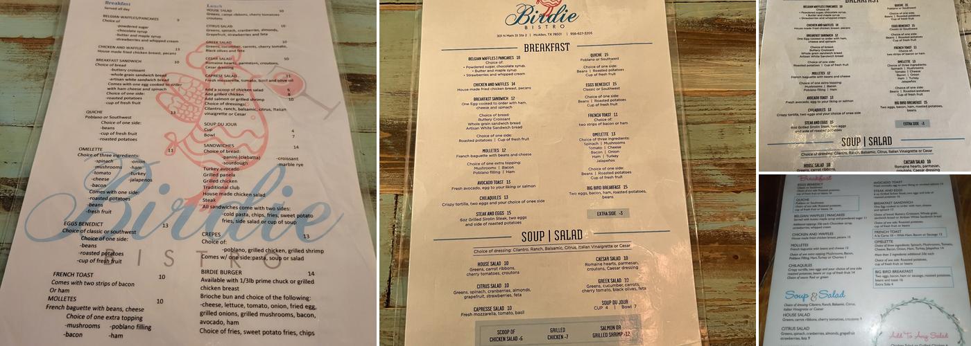 Birdie Bistro Menu
