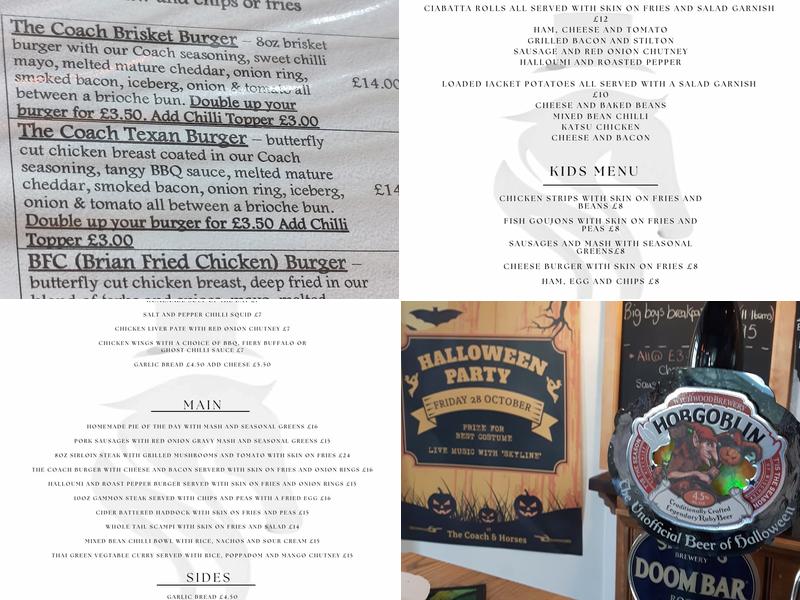 The Coach and Horses Menu