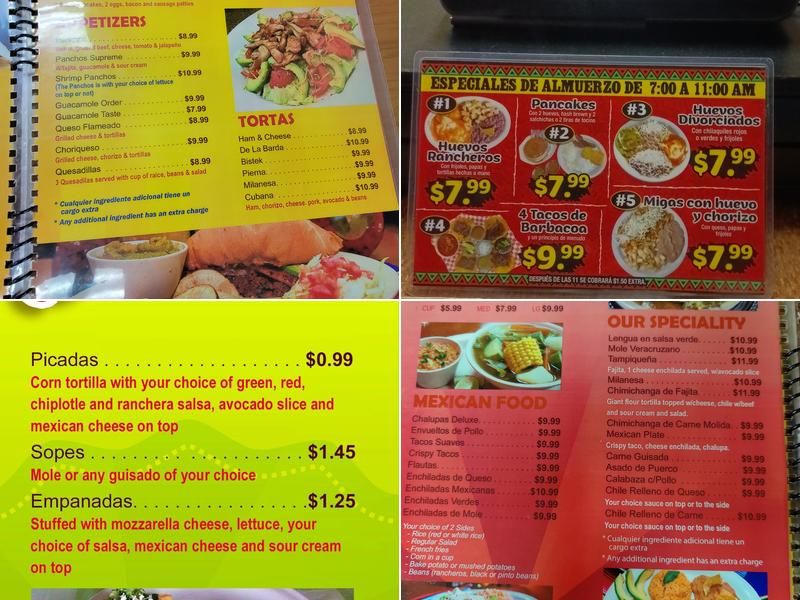 Alonso's Tres Rios Restaurant Menu