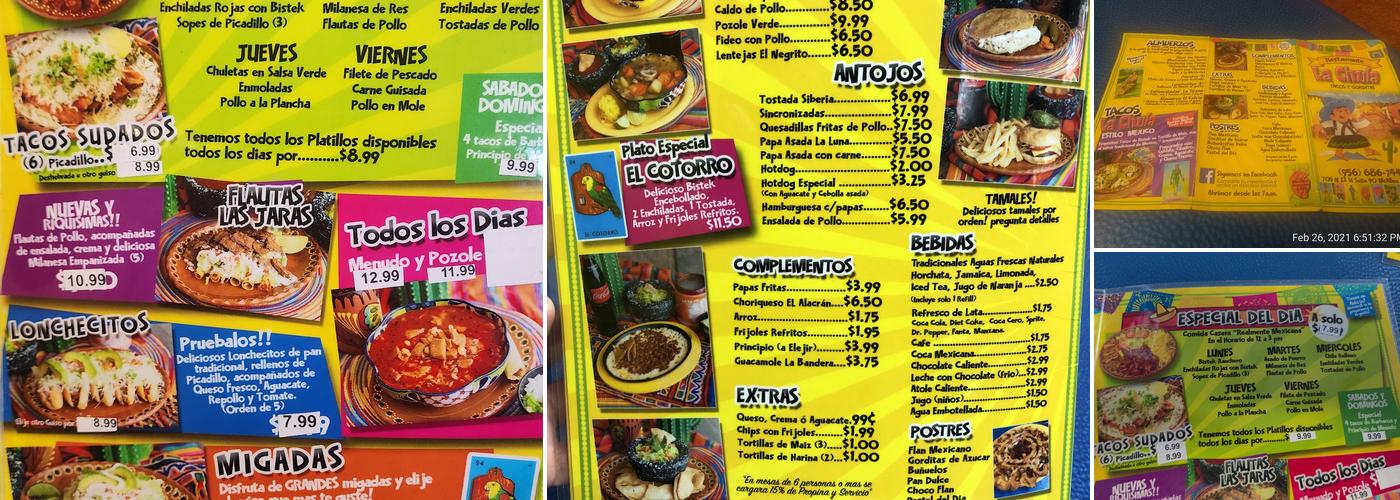 La Chula Restaurant Menu