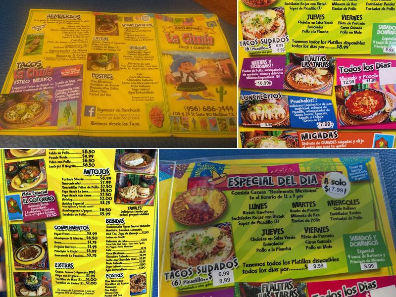La Chula Restaurant Menu