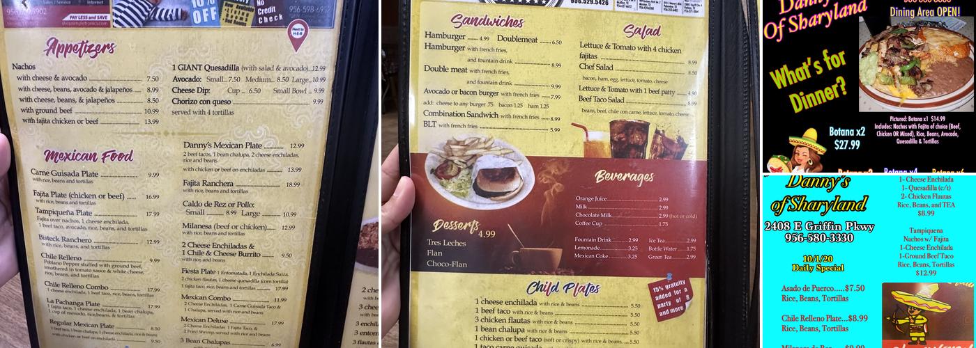 Danny's Mexican Restaurant Menu