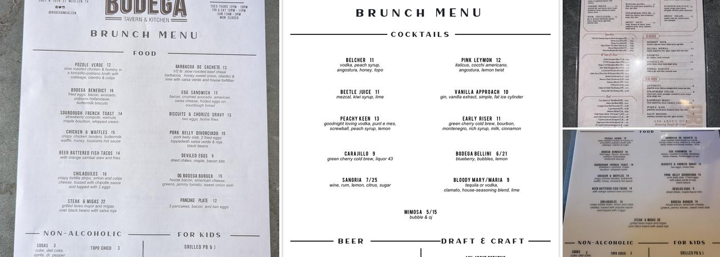 Bodega Tavern & Kitchen Menu