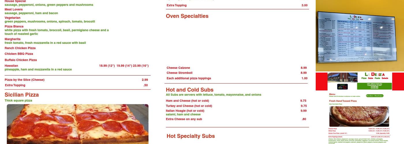 La Delizia Pizza Menu