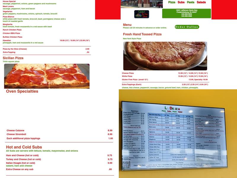 La Delizia Pizza Menu