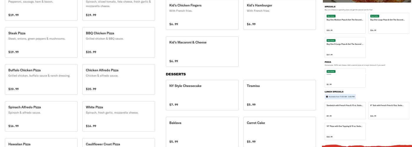 Sam's Pizza & Subs Menu