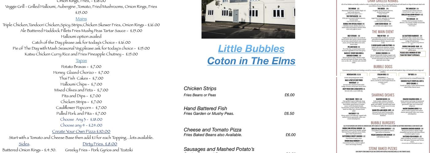 The Bubble Inn Coton in the Elms Menu