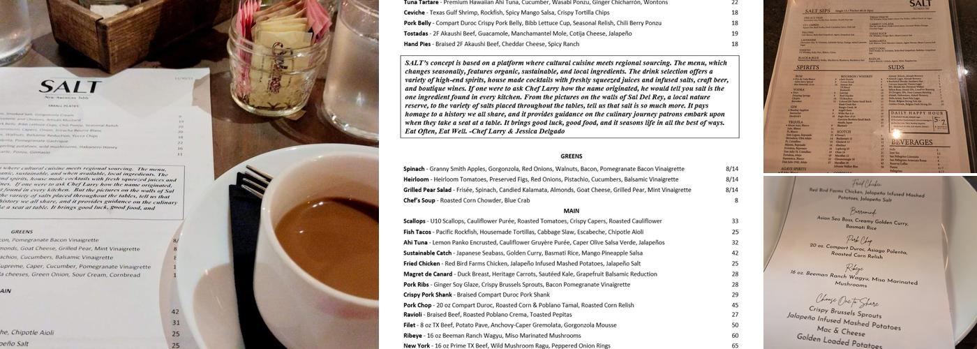 SALT - New American Table Menu