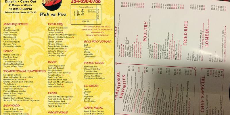 Wok On Fire Chinese Restaurant Menu
