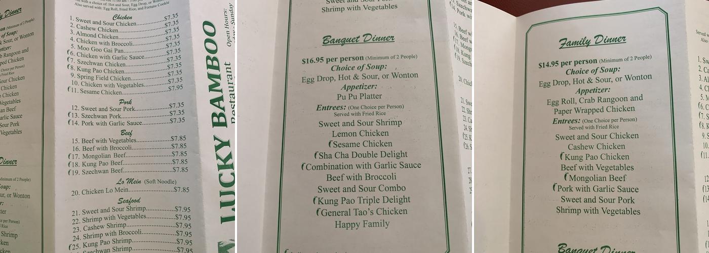Lucky Bamboo Restaurant Menu