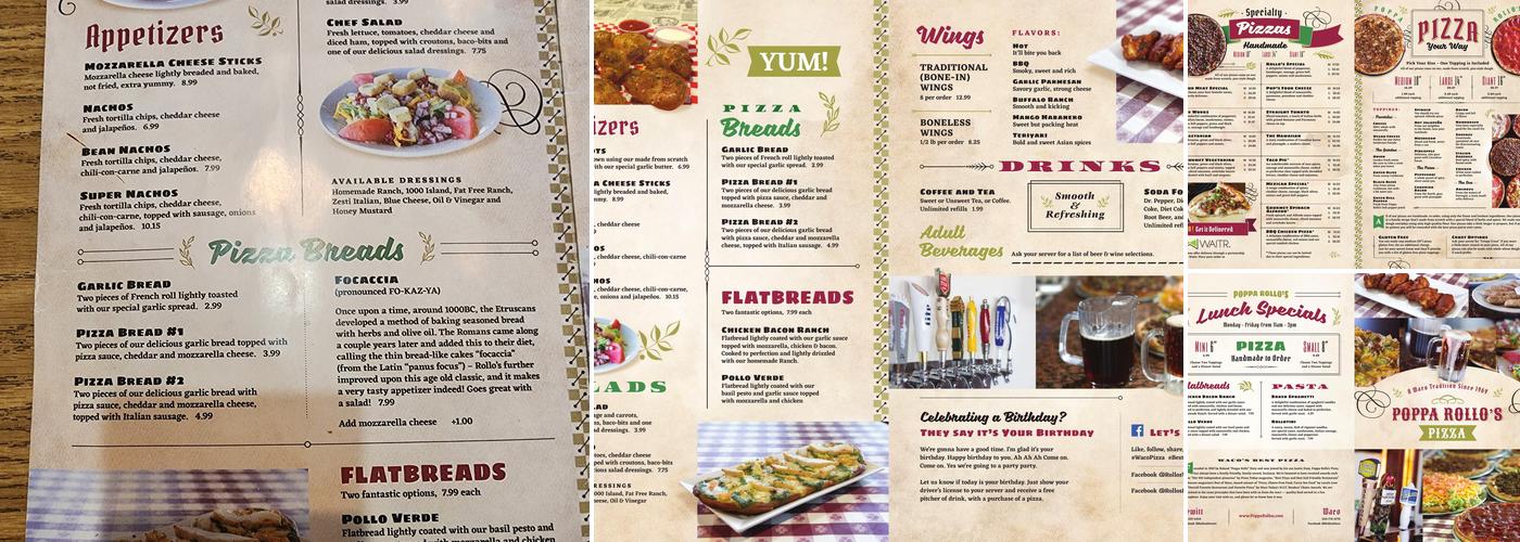 Poppa Rollo's Pizza Menu