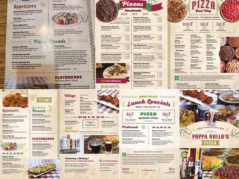 Poppa Rollo's Pizza Menu