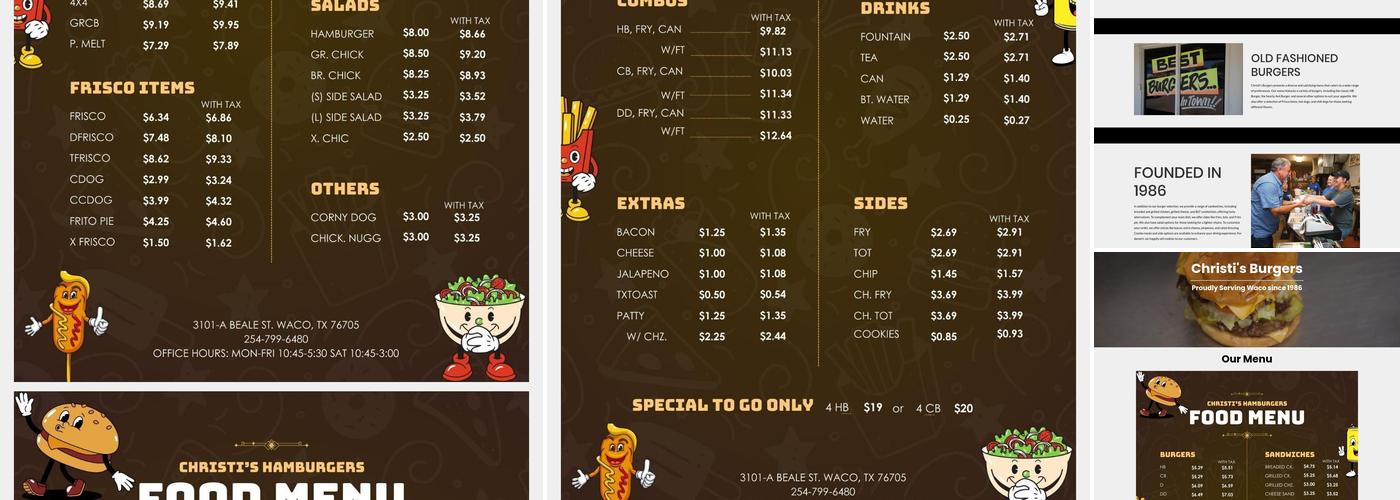 Christi's Burgers Menu