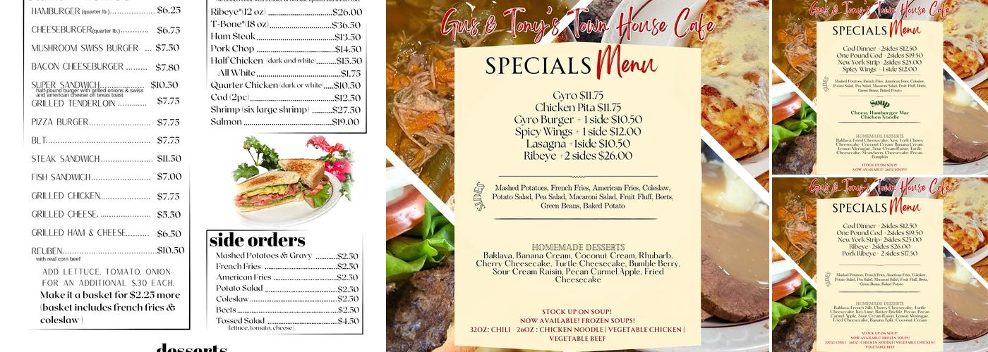 Gus & Tony's Town House Cafe Menu